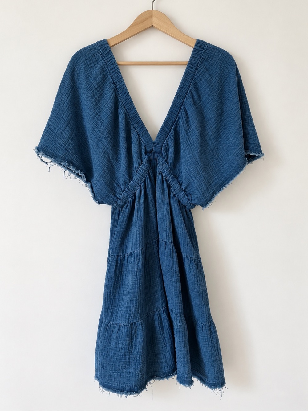 aerie Blue Gauze V-Neck Tiered Dress Boho Beach Swim Cover-Up - Picture 2 of 11